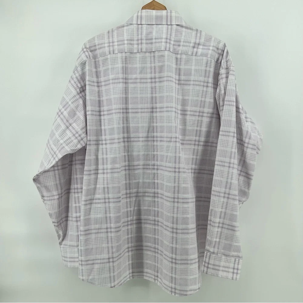 Egara Shirt White Lavender‎ Graph Check Non Iron Long Sleeve Sz 2XL Classic Fit